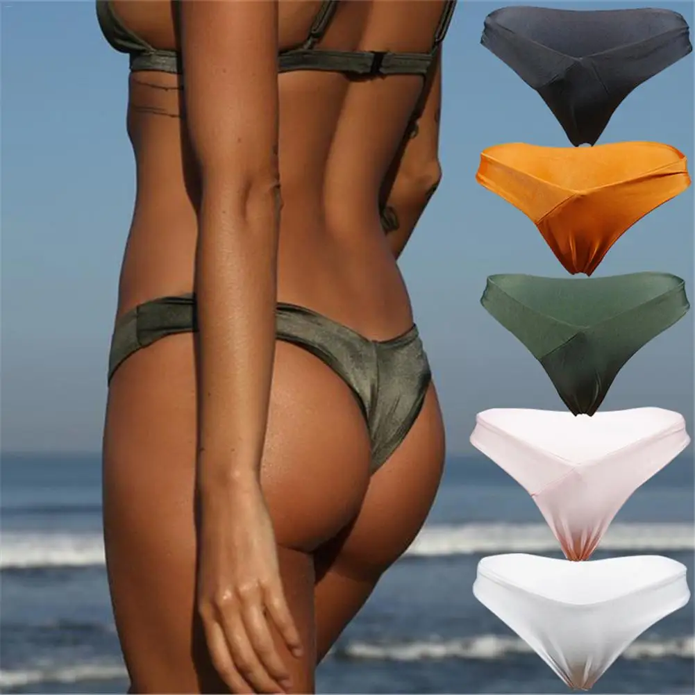 Сексуальные трусики бикини для женщин, высокая талия, бикини, сплошной цвет, пляжные купальники, купальник пуш-ап, трусы