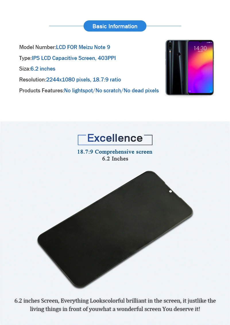 2244*1080 15748 см AAA качество ЖК-дисплей для Meizu M9 Note ЖК-экран для Meizu M9 Note экран дисплей