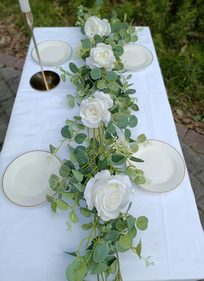 JAROWN Artificial Eucalyptus Flower Vine Rose Peony Wisteria Greenery Rattan Fake Flowers DIY Wreath Wedding Table Decoration Home Garden Flower Wall Decor Plants (26)