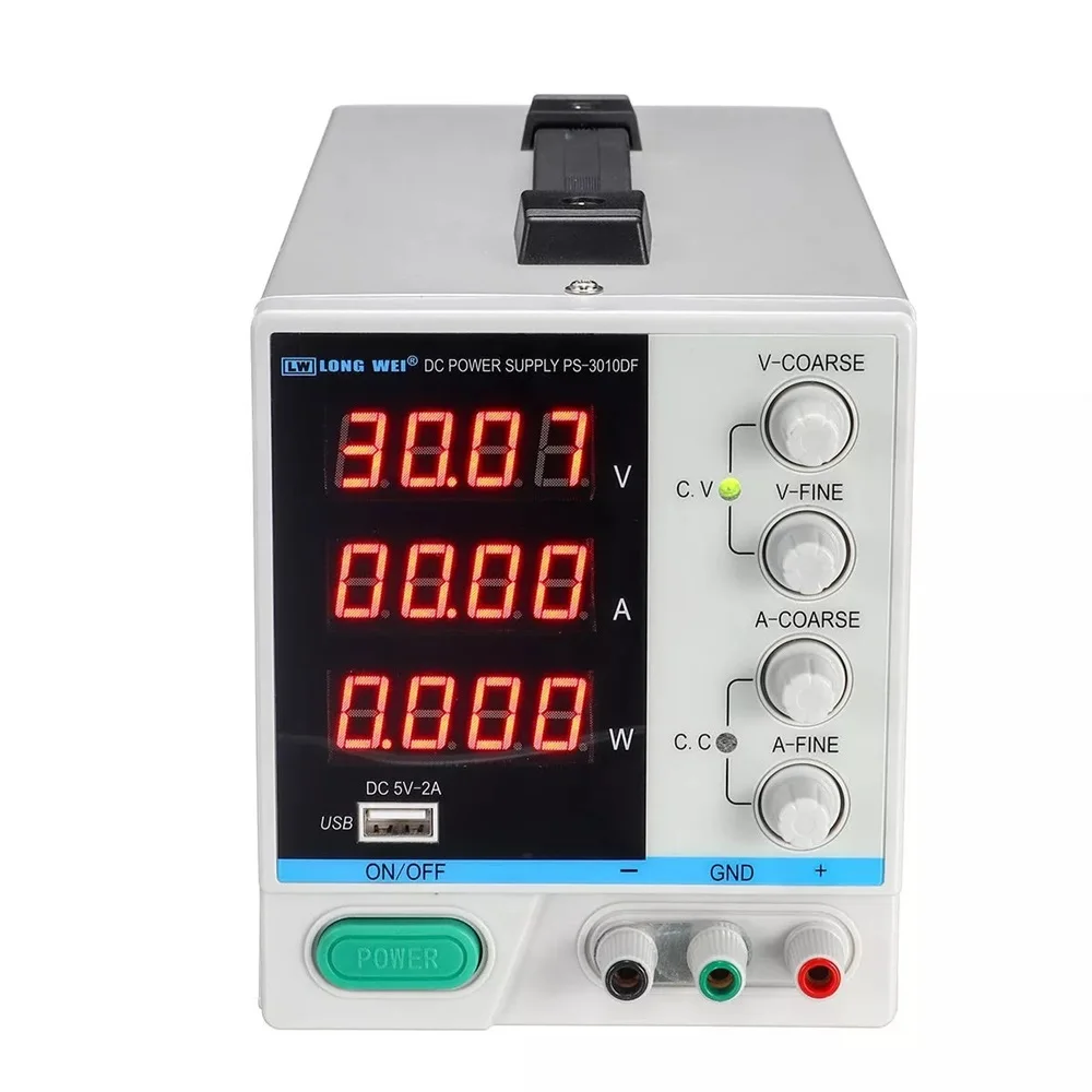 

LONG WEI PS-3010DF Adjustable LED Digital Display DC Power Supply 110V/220V 30V 10A Switching Regulated 5V 2A USB Power Supply