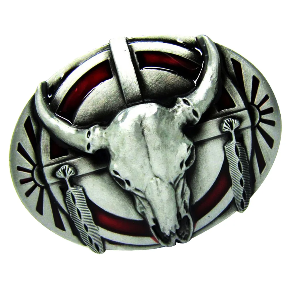 Oval the Indians Shield Cow Longhorn Buffalo Skull Belt Buckle Western