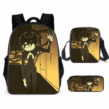 

Fashion 3PCs/Set Children's Backpack Bendy and the Ink Machine Pattern School Bags Cartoon Design Tennagers Book Bags Mochilas