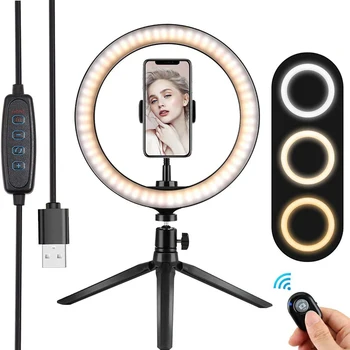 

Dimmable LED Selfie Ring Light with Tripod USB Selfie Light Ring Lamp Big Photography Ringlight with Stand for Cell Phone Studio
