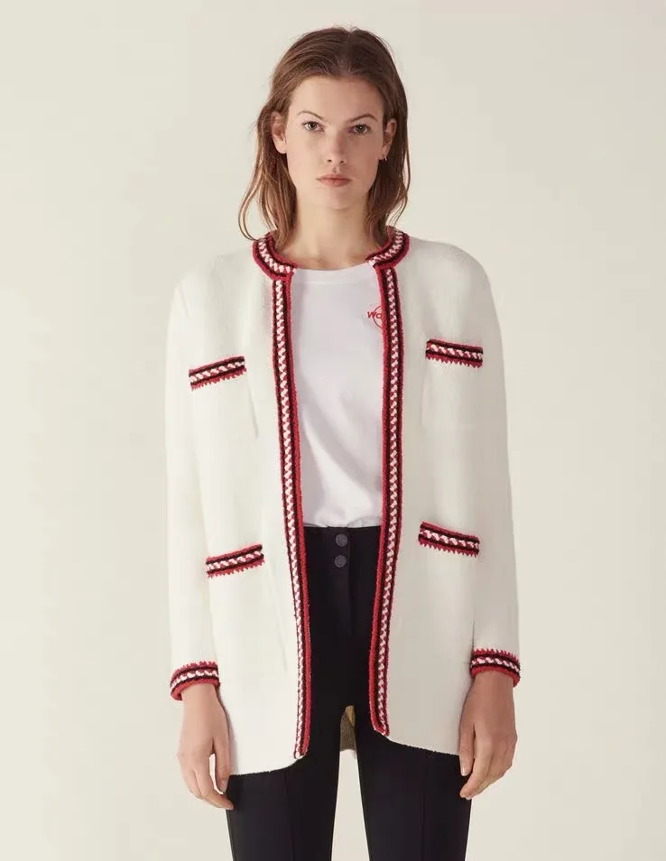 

New Arrival Autumn Ladies Stitching Lady Elegant Temperament Jacket Long Coat Knit Sweater Female Simple OL Work Casual Sweater