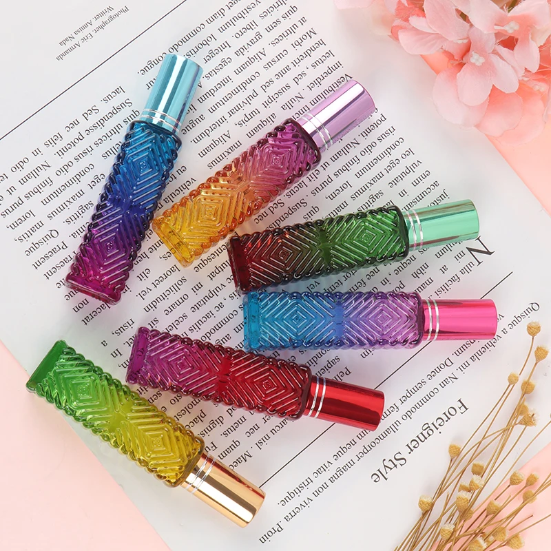1pc 15ml Colorful Square Glass Empty Perfume Bottle Mini Fragrance Refillable Glass Vials Cosmetic Packaging Spray Bottle