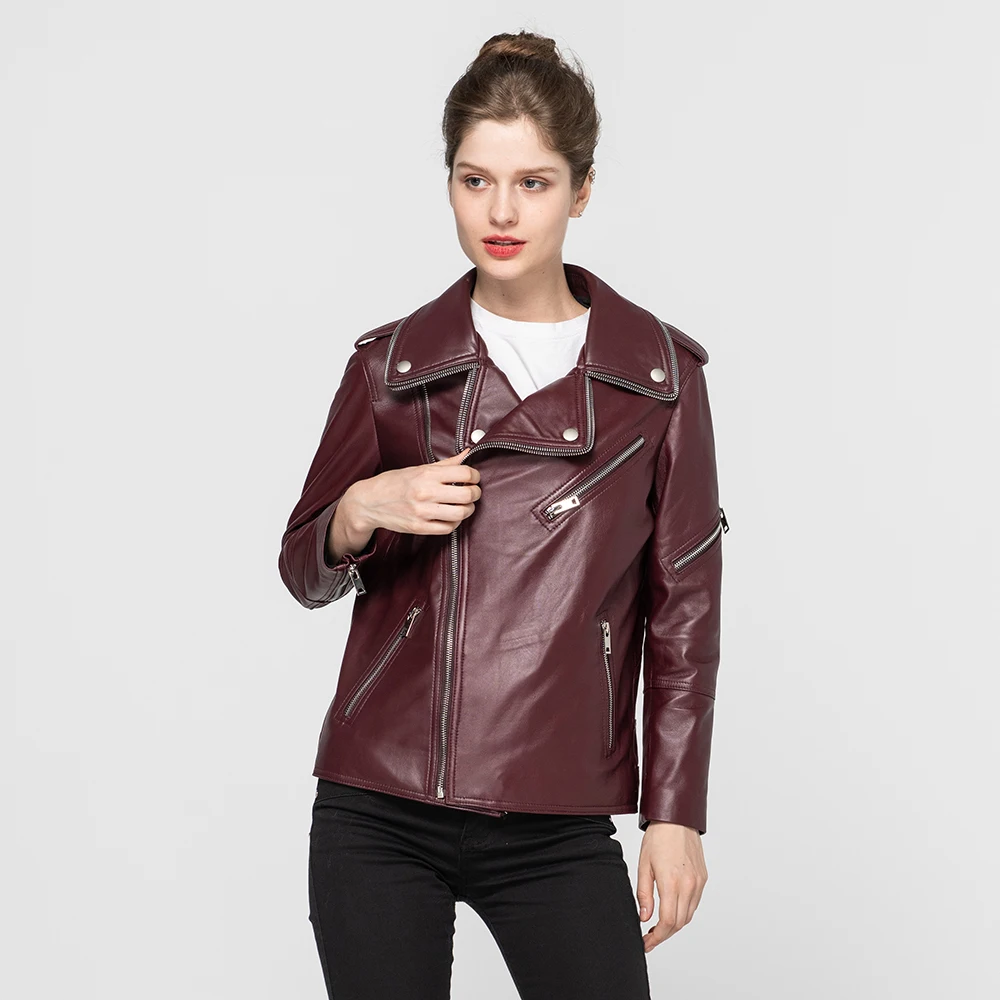 Female Genuine Leather Jackets Sheepskin Motorcycle Jacket Women Fashion Slim Soft Biker Coat S9029