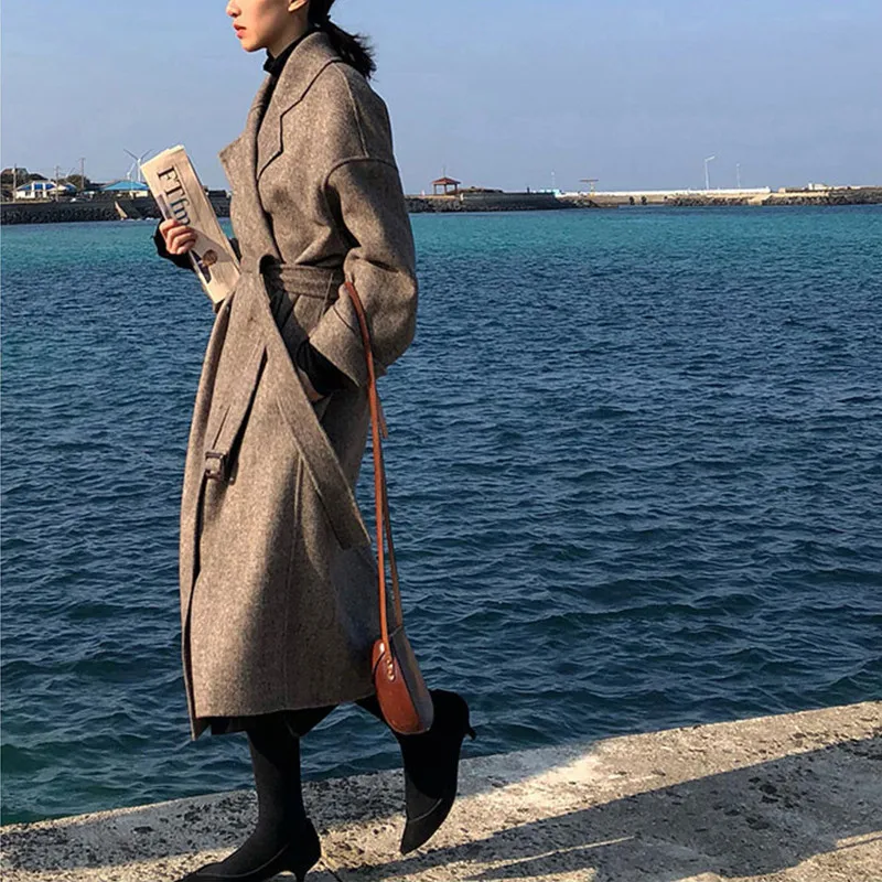 Популярное теплое плотное шерстяное пальто, очаровательное дамское темпераментное элегантное женское пальто, новое корейское осенне-зимнее женское пальто
