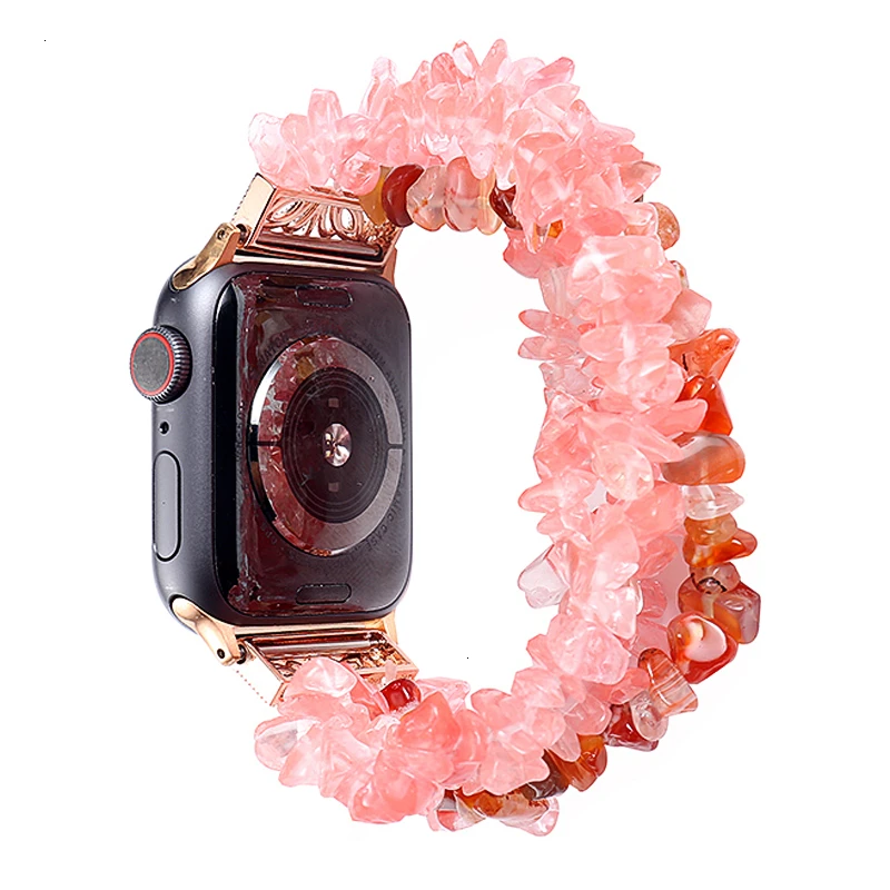 Браслет для Apple Watch 42 мм 44 мм женский ремешок ручной работы из натурального камня Замена для iWatch серии 5 4 3 2 1 38 мм 40 мм - Цвет ремешка: watermelon red