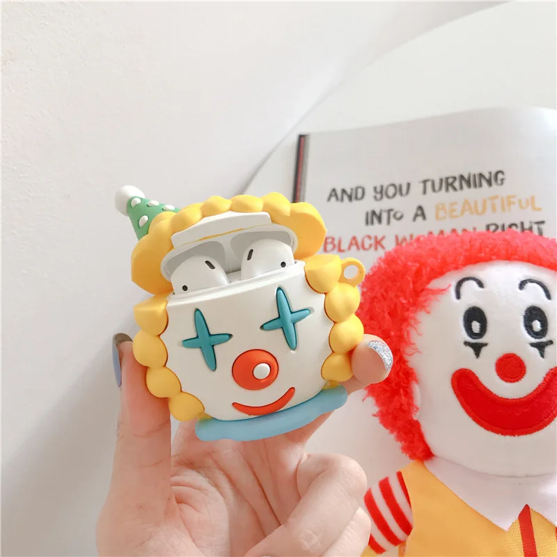 

For AirPods Case Clown IT Carabiner Soft Cover Silicone for Apple Wireless Bluetooth Airpods Protective Case Soft Applicable