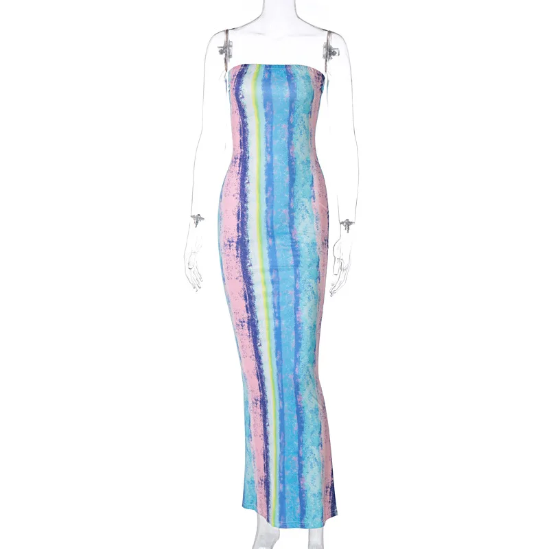 BOOFEENAA Stripe Tie Dye Print Sexy Maxi Dress Fall 2021 Casual Long Dress Women Nightclub Long Sleeve Bodycon Dresses C70CC31