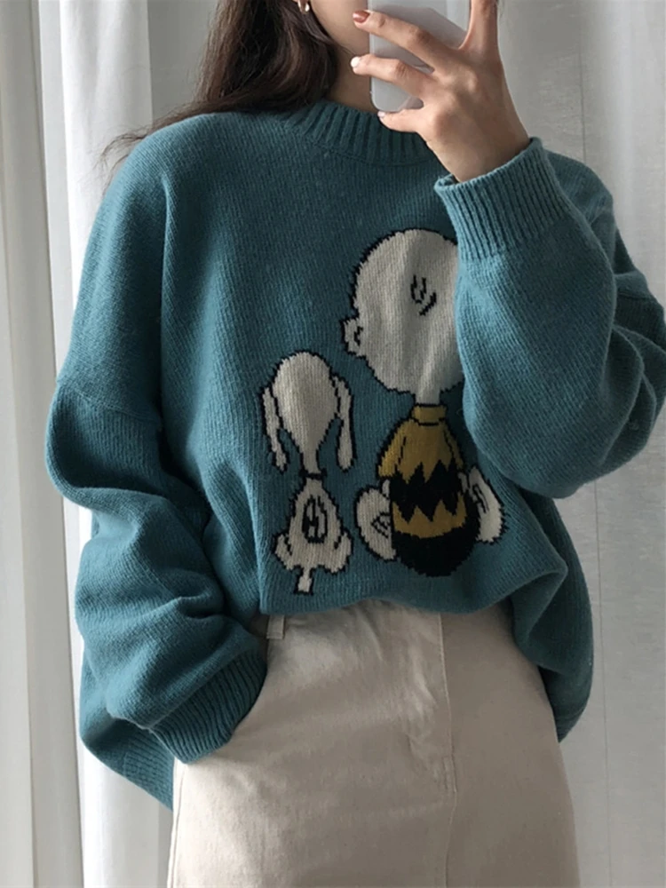 

knitted Sweater 2020 Spring Winter Women Clothes New cute cartoon Pattern Loose Long sleeve pullover Sweater Women Tops 781EG