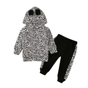 

2019 Fashion Newborn Infant Kid Baby Girl Clothes Sets For Long Sleeve Hooded Leopard Top Sweater Pants Autumn Outfit Clothes