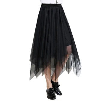 

Skirts Womens Tulle Faldas Mujer Moda 2020 Fashion Elastic High Waist Mesh Tutu Maxi Pleated Long Midi Saias Jupe Women's Skirt
