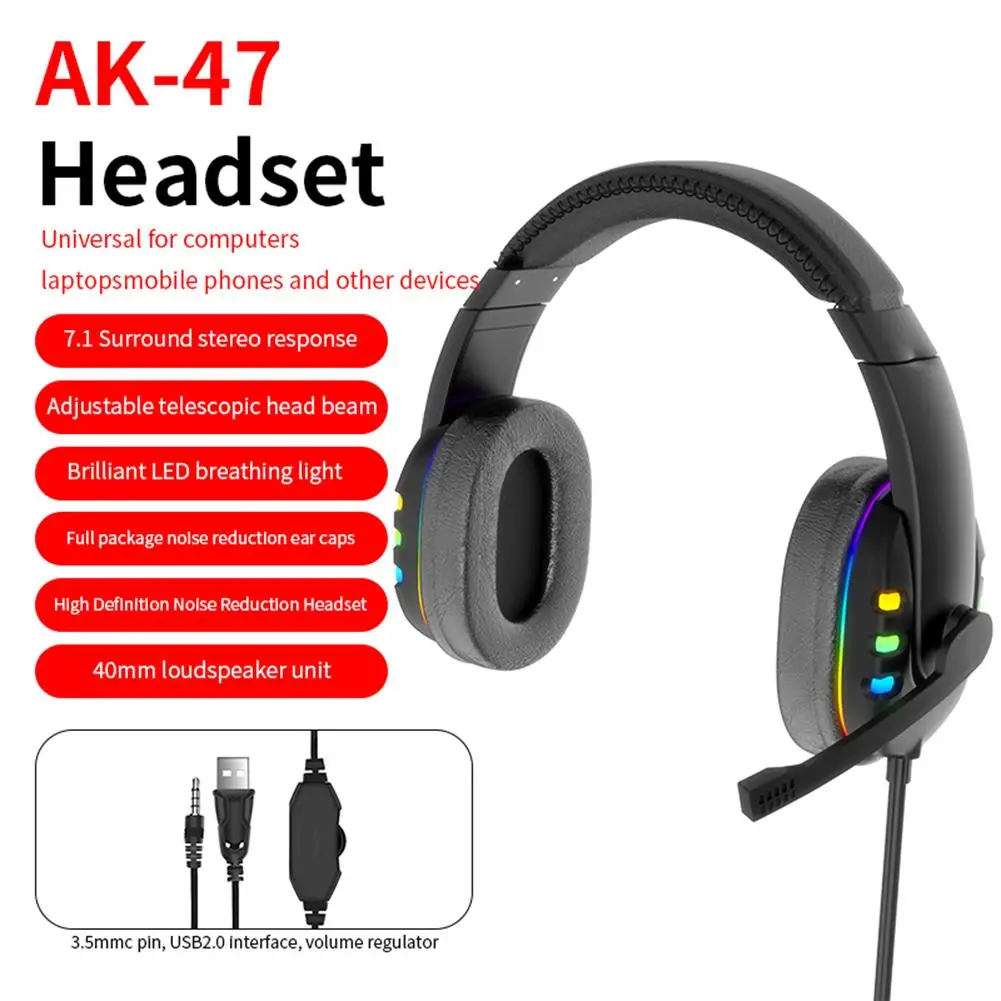 Professional Led Luminous Gamer Headset For Computer Gaming Headphones Adjustable Bass Stereo PC Wired Headset With Mic Gifts