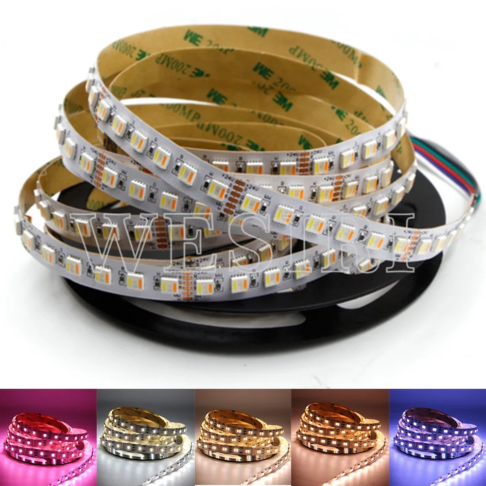Светодиодная лента 5 м RGBCCT в 1 RGB + белый теплый 5050 SMD двойная белая Регулируемая