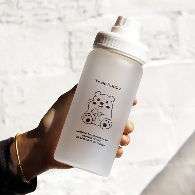 500ml Kawaii Small Daisies Milk Water Bottle With Straw Portable Leakproof Frosted Glass Fashion Cute Drinking Coffee Cup Without rope