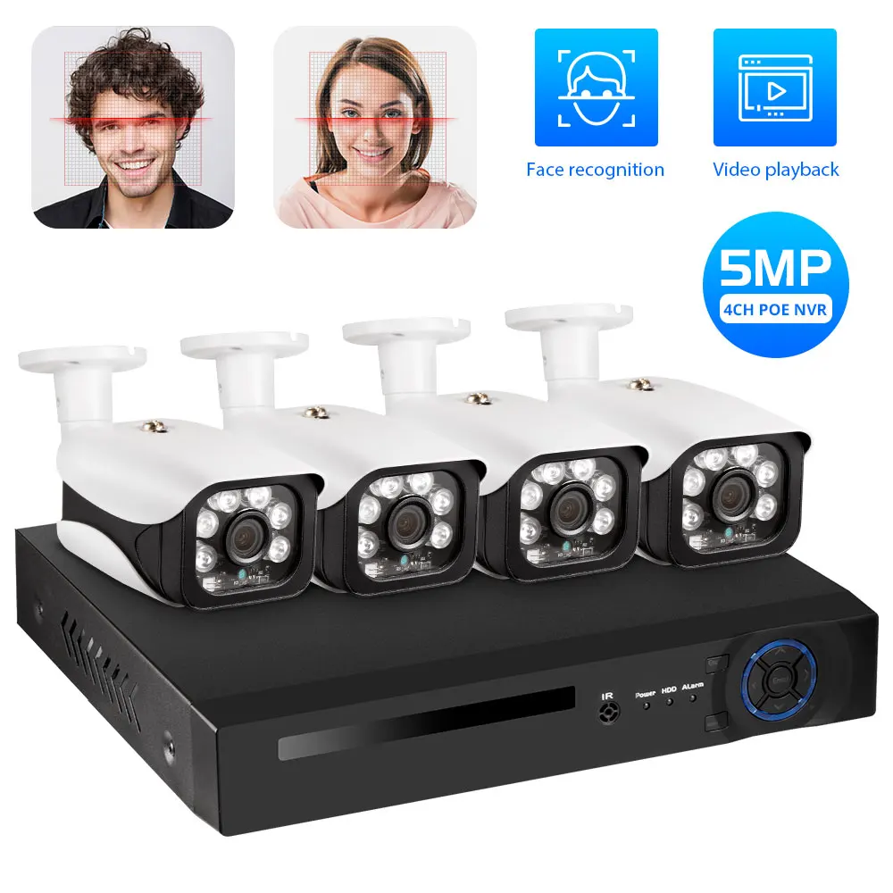 4CH NVR and 4 Camera KERUI 4CH 5MP беспроводной POE NVR комплекты камеры безопасности системы наружного видеонаблюдения видео наблюдения видео рекордер комплект IR-CUT запись лица - Цвет: 4CH NVR and 4 Camera