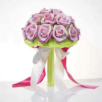 

Wedding Bouquet Decoration Colorful Artificial PE Rose Bridesmaid Wedding Foam Ribbon Flowers Bridal Bouque Bride Holding Flower