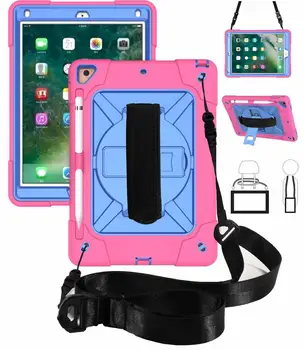 

For iPad 6 Air 2 pro 9.7 Case Shockproof Back Cover Handheld Shoulder Strap Kickstand Silicone Stand Case for iPad 9.7 9.7 2018
