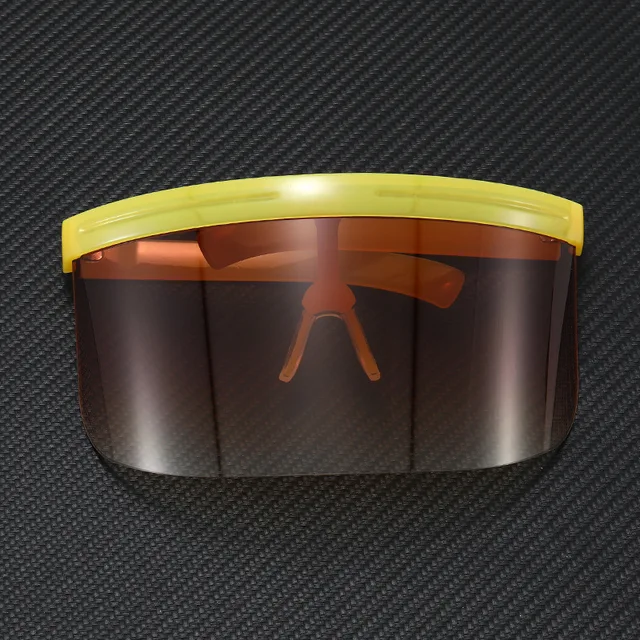 Oversized Windproof Mask Goggles Sunglasses Women Fashion One Piece Rimless Sunglasses Men Outdoor UV400 Crystal Glasses O960 Yellow-Brown