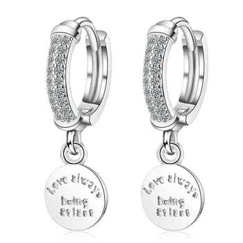 

Letter Round Hoop Earrings For Women Cubic Zirconia 925 Sterling Silver Name Coin Trendy Designer Fashion Korean Jewelry Gift