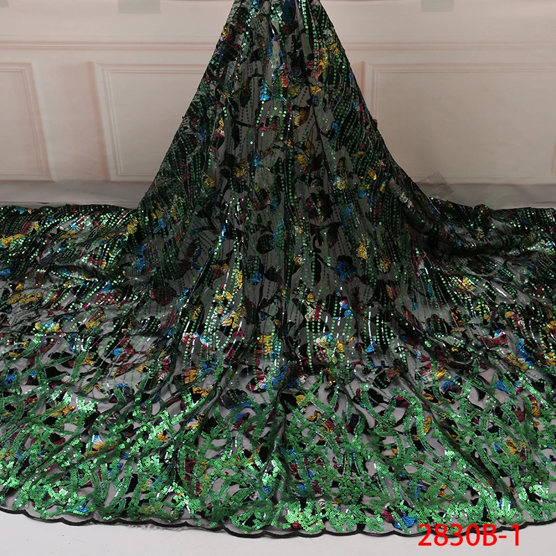 

High Quailty Sequins Lace Fabric Flocking African Velvet Lace Fabric 2019 Printed Desgins for Party Dress AMY2830B