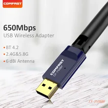 Comfast – antenne double bande 2.4 et 5Ghz 6dbi, haute vitesse, 650Mbps, wi fi, Bluetooth, compatible BT4.2, adaptateur USB sans fil, Dongle CF 759BF