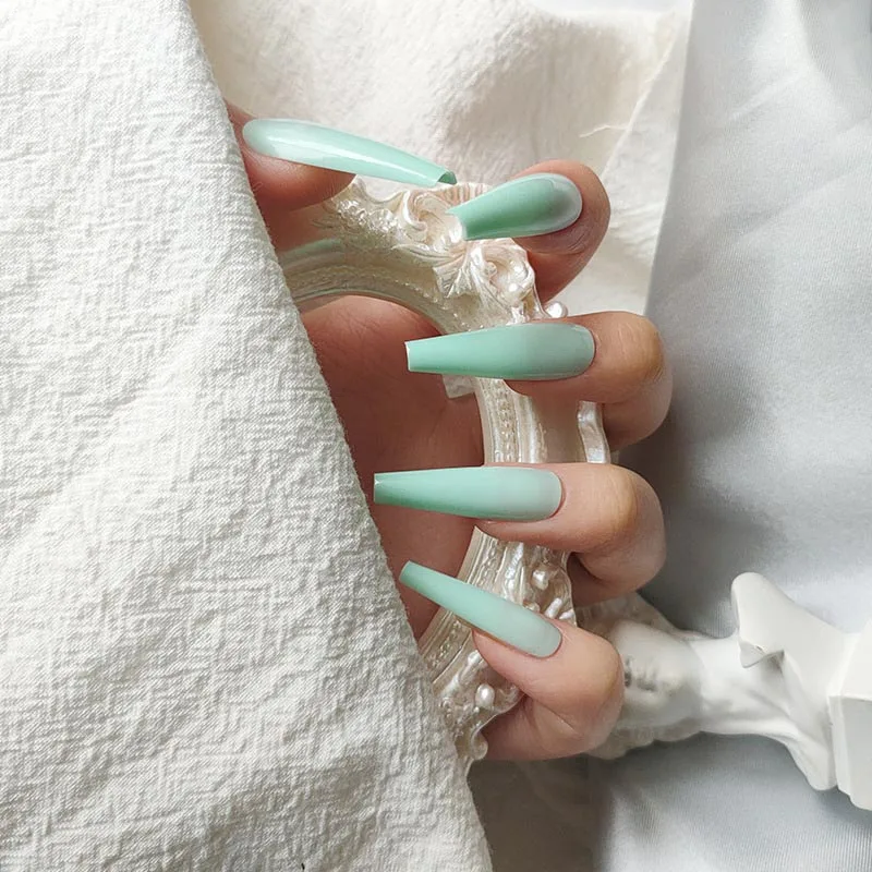 24pcs Super Long Mint Green Ballet Coffin False Nails For Women Ail Art Tips Ti False Nails Aliexpress
