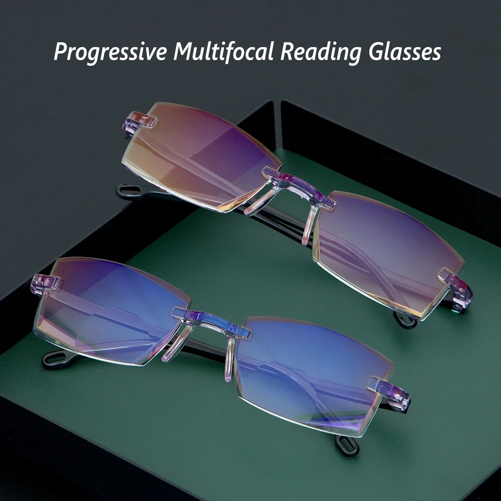 Ultralight Rimless Reading Glasses Progressive Presbyopia Eyeglasses Blue Light Blocking for Men Women +1.0~+4.0 | Аксессуары для