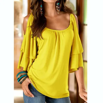 

OWLPRINCESS 2019 Summer New Style Crew Neck Fashion Flounced off-Shoulder Loose-Fit Leisure T-shirt
