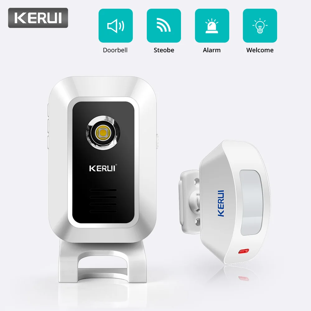 KERUI Wireless 433MHz Curtain PIR Motion Wireless Strobe Light Welcome Chime Doorbell Burglar Alarm System