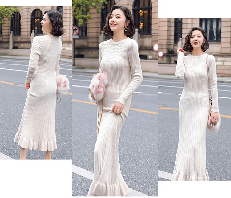 Корейское платье Swearer женское трикотажное платье элегантные женские облегающие платья с высокой талией офисные женские винтажные Стрейчевые свитера платья