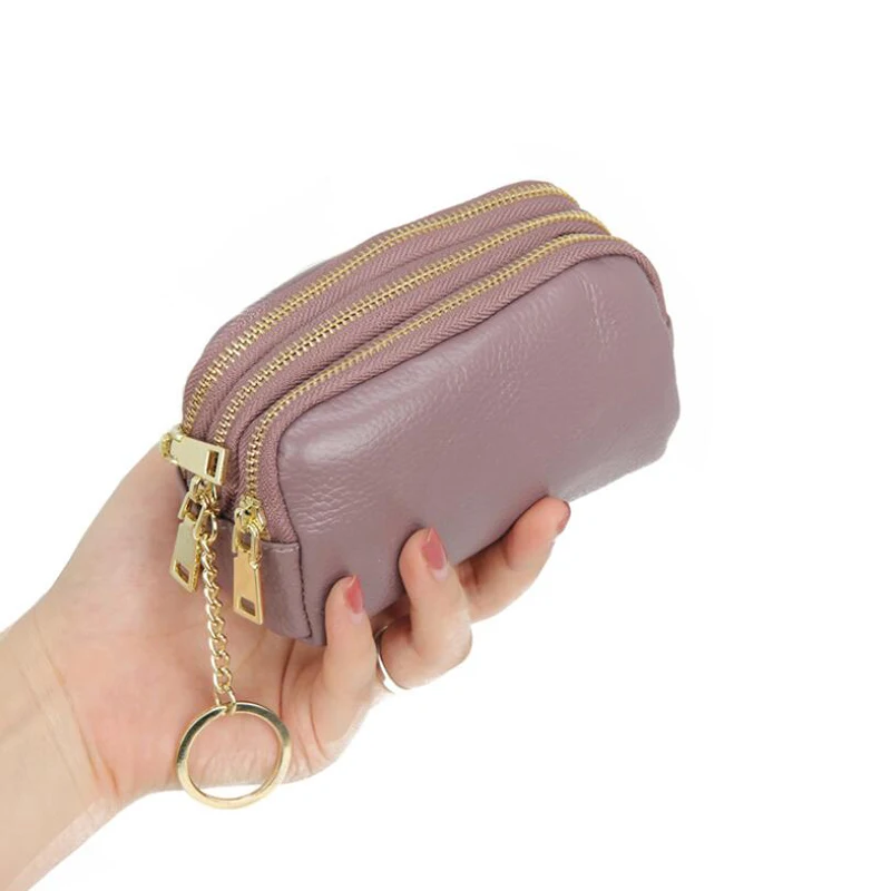 Genuine Leather Women Card Coin Key Holder Change Pouch Purse Mini Pocket Zipper Popular Small Money Bag Wallet High-capacity