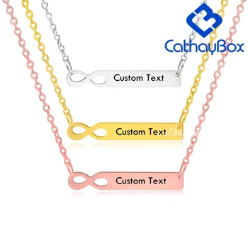 

Women's Necklace Personalized Name Engrave Silver Color Stainless Steel Name Bar Infinite Charm Pendant SS Chain 45CM