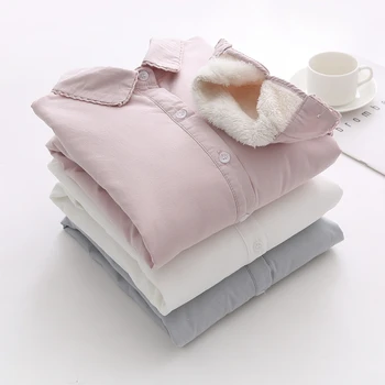 

2020 winter new women shirts thicken fleece thicken warm long-sleeved turn-down collar all match buttoming warm shirts outwears