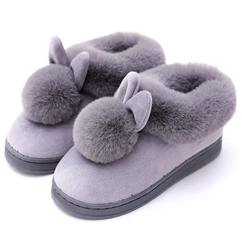 

Long Ear Single Ball Cotton Shoes Men And Women Warm Bag Root Thickening Sole Indoor Wood Floor Home Old Cotton Shoes Woman