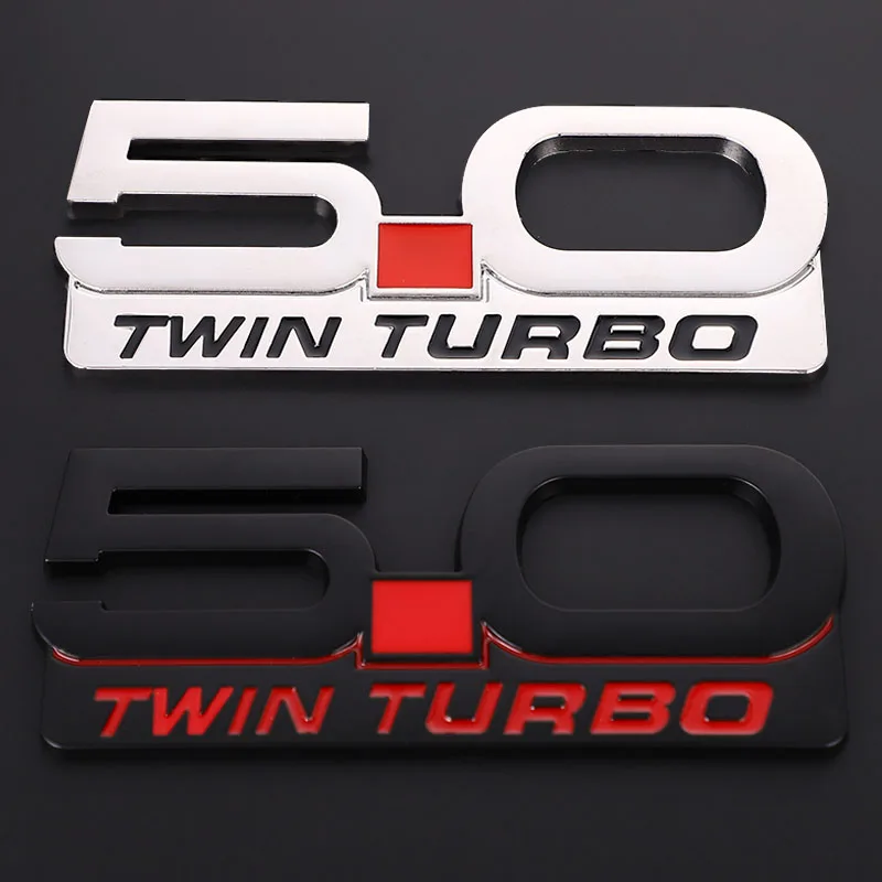3D Metal 5.0 Twin Turbo Car Rear Trunk Emblem Sticker Decals Trim Front Hood Grill Badge for Ford Focus Mondeo Mustang Ranger | Автомобили