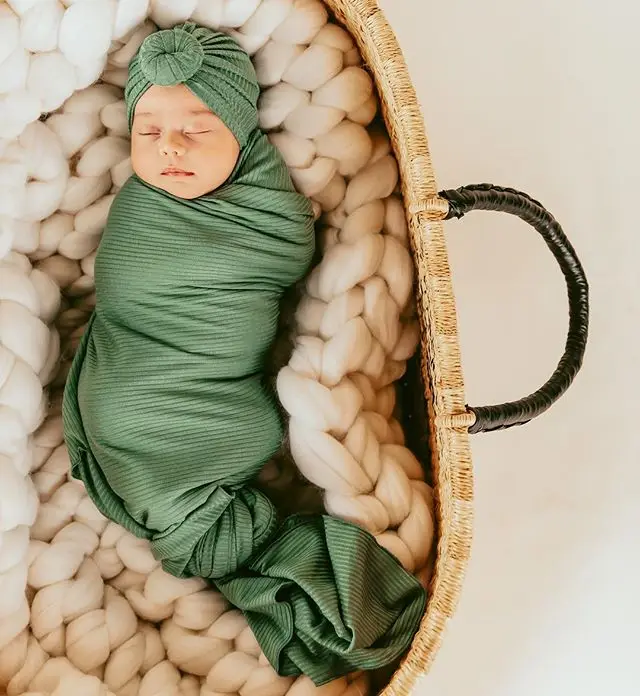 Конверт для новорожденных, детский спальный мешок для мальчиков и девочек, одеяло-кокон для пеленания, детское платье для сна, пеленание из муслина, шапка, комплект мягкой одежды - Цвет: Зеленый
