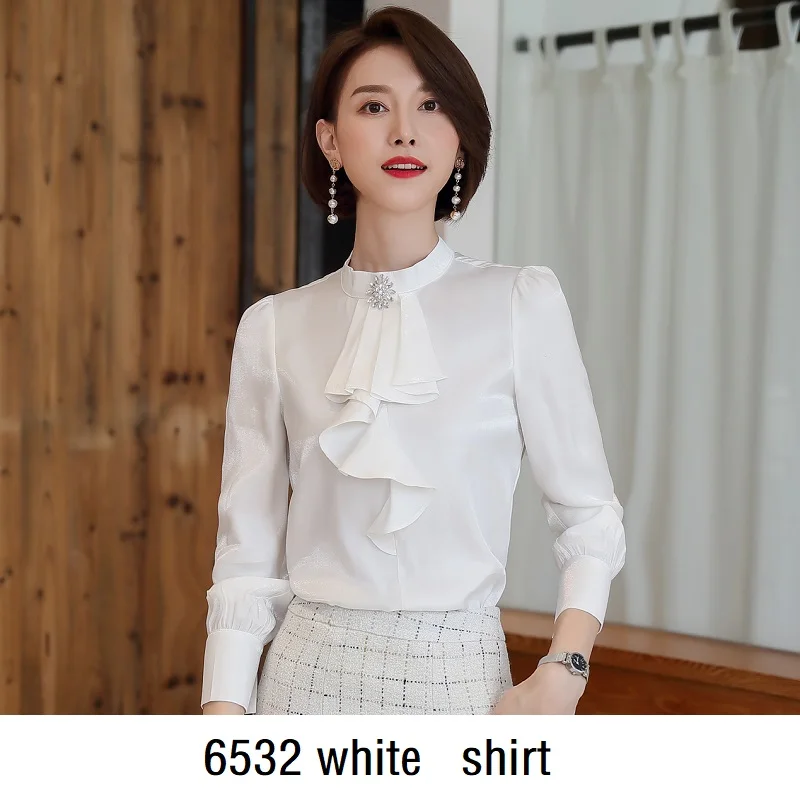 6532 white shirt Женские костюмы Тонкая зимняя клетчатая куртка труба/Русалка юбка комплект из 2 предметов OL формальные женские юбочные костюмы женский комплект костюмы 365 - Цвет: 6532 white shirt