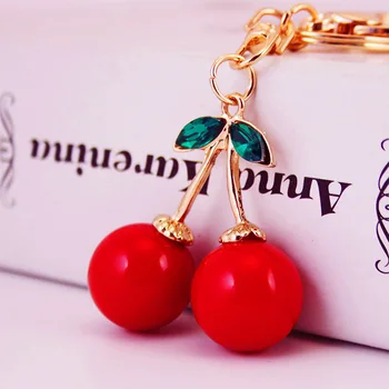 

Alloy Rhinestone Red Cherry Keychain Handbag Purse Pendant Wedding Gifts Favors For Bridal Showers