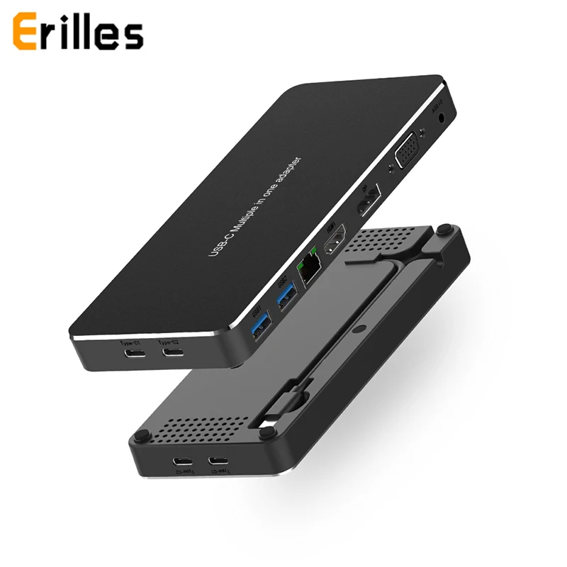 ^*Best Offers USBC to DP HDMI 2K 1000M Gigabit Ethernet VGA USB 3.0 PD Charging 3.5mm Jack AUX Audio Type C Extender Dock for Macbook S8 Dex