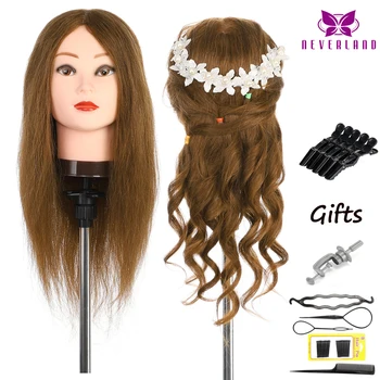 

20" 100% Real Natural Human Hair Mannequin Head Salon Professional Hairdressing Practice Training Head for Hairstyle