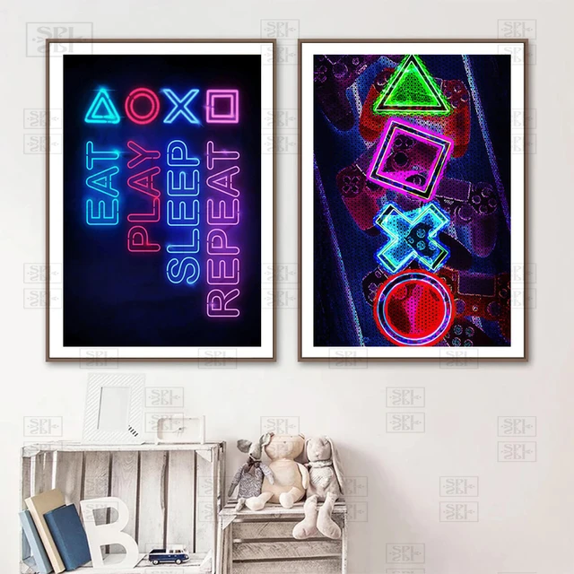 Sleep jogo repetir jogos arte da parede pintura em tela jogo cartazes e  impressões fotos para crianças meninos quarto decoração casa sala de jogos  - AliExpress