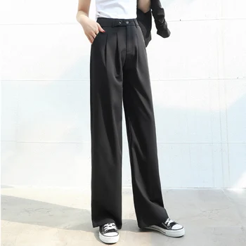 

Harajuku Style New Fashion Spring Women Casual Solid Straight Wide Leg Pants Loose High Waist Vertical Mopping Long Pants