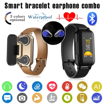 

2 In1 For T89 Bluetooth5.0 Smart Bracelet With Bluetooth Earphone Fitness Bracelet Heart Rate Remind Smart Wristband Sport Watch