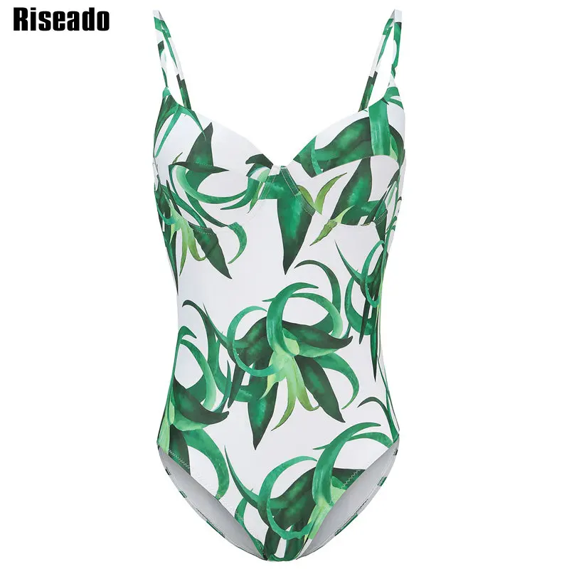 Riseado, сдельный купальник, сексуальный, пуш-ап, купальник для женщин, с принтом в виде листьев, на бретелях, размера плюс, купальники, пляжная одежда - Цвет: C0899