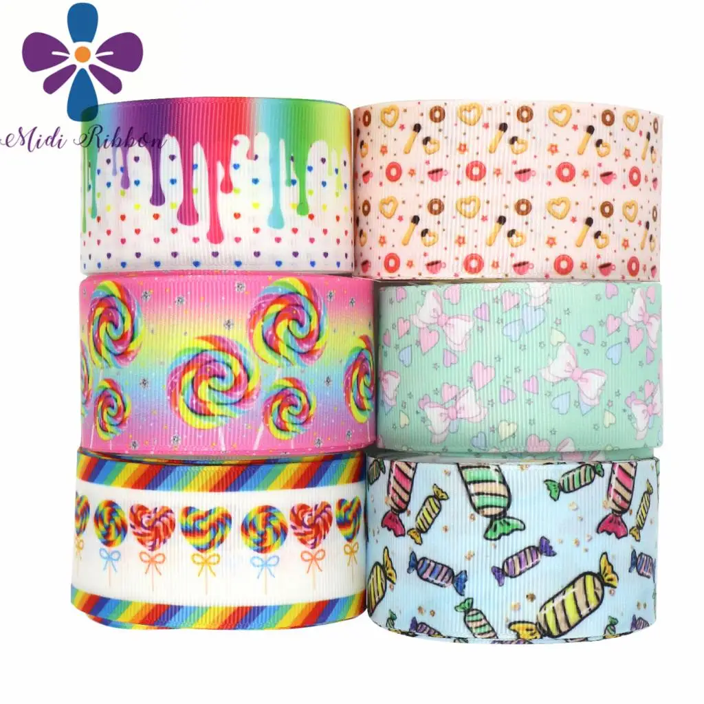 16 мм 75 Красочные конфеты леденец напечатаны Grosgrain/Foe ленты DIY волосы банты