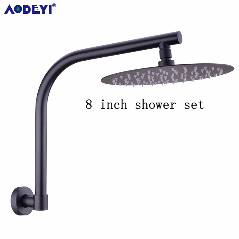 8 inch Round Black AODEYI латунный удлинитель Gooseneck квадратное настенное крепление Душ рукоятка ультратонкий ванная душевая головка набор - Цвет: 8 inch Round Black