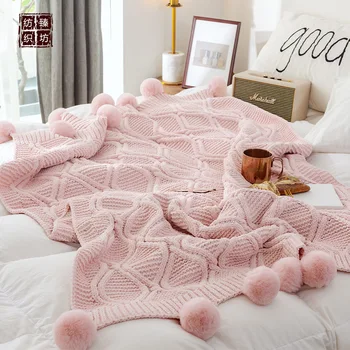 

Knitted Ball Blanket Nordic Decorative Blanket Air Conditioning Blanket Pompon Edge Blanket Home Decoration