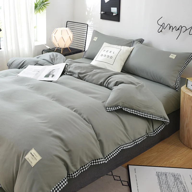 

Solid Brushed Thick Denim-Style Dormitory Three-Piece Set Double Quilt Bed Sheet Quilt